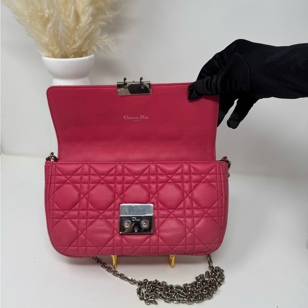💯Authentic CHRISTIAN DIOR Pink Miss Dior Cannage Lambskin Flap Crossbody Bag - Picture 8 of 12